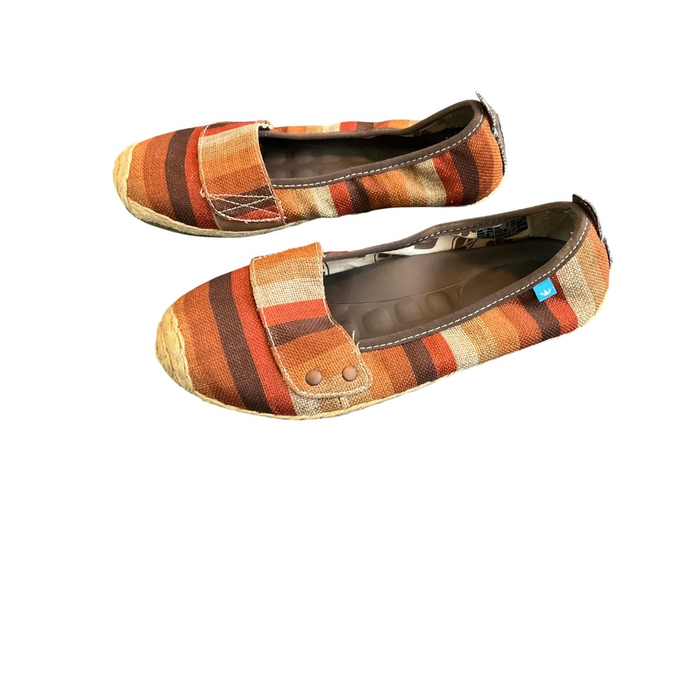 Freewaters Espadrille Flats Women 8 Orange Striped Boho Canvas Slip On 640520